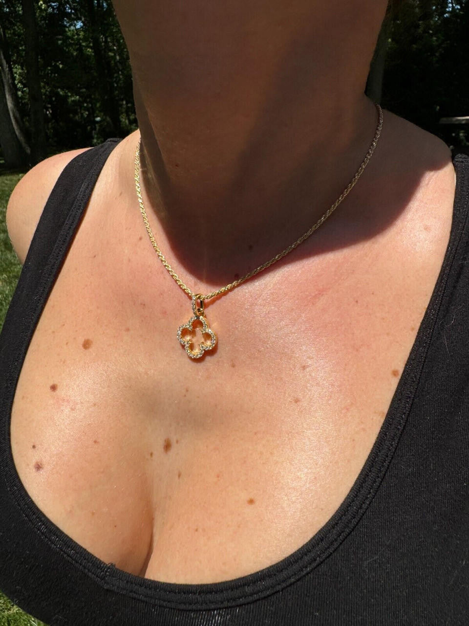 MOISSANITE Open Clover Flower Pendant - 14k Gold Vermeil 925 Silver - 3 Sizes 0.75"-1.5"