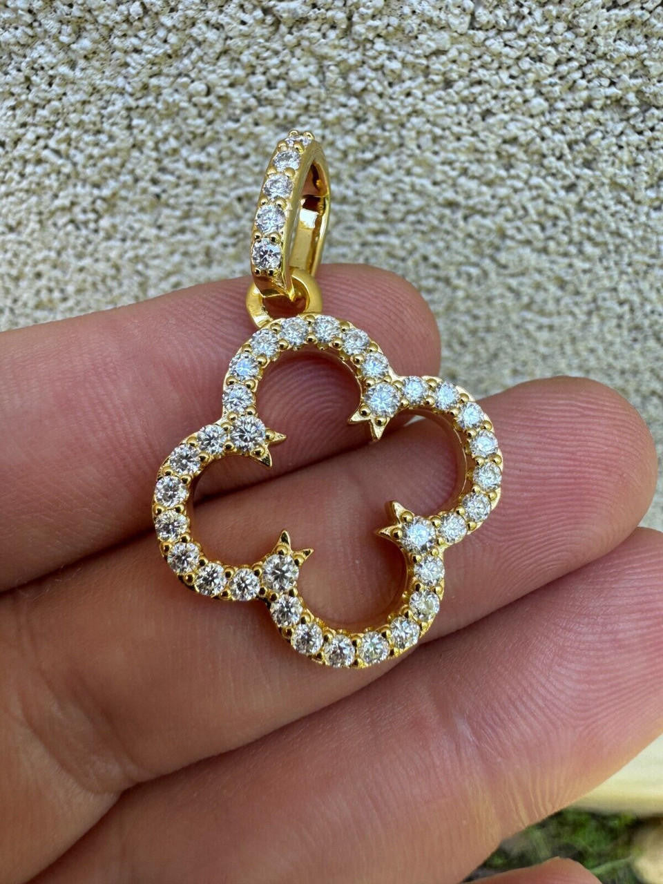 MOISSANITE Open Clover Flower Pendant - 14k Gold Vermeil 925 Silver - 3 Sizes 0.75"-1.5"