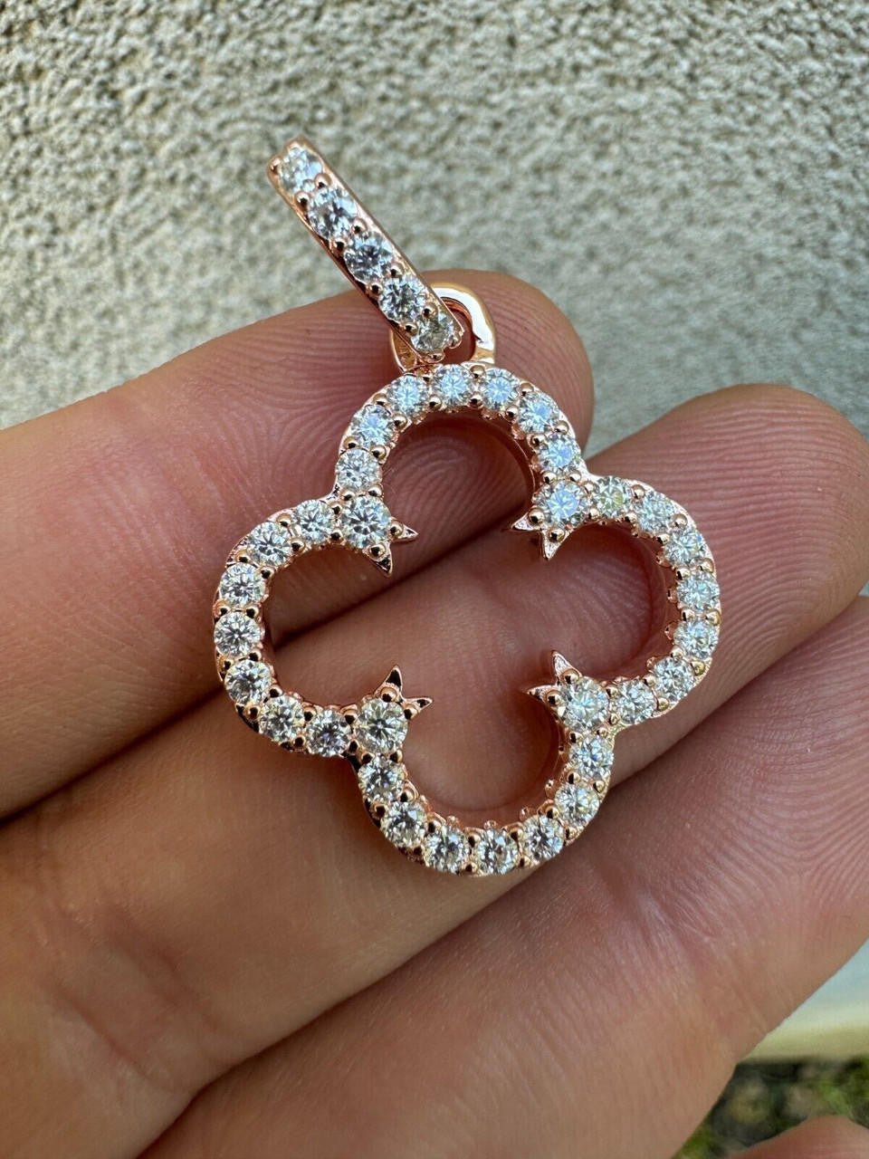 MOISSANITE Open Clover Flower Pendant - 14k Rose Vermeil 925 Silver - 3 Sizes 0.75"-1.5"