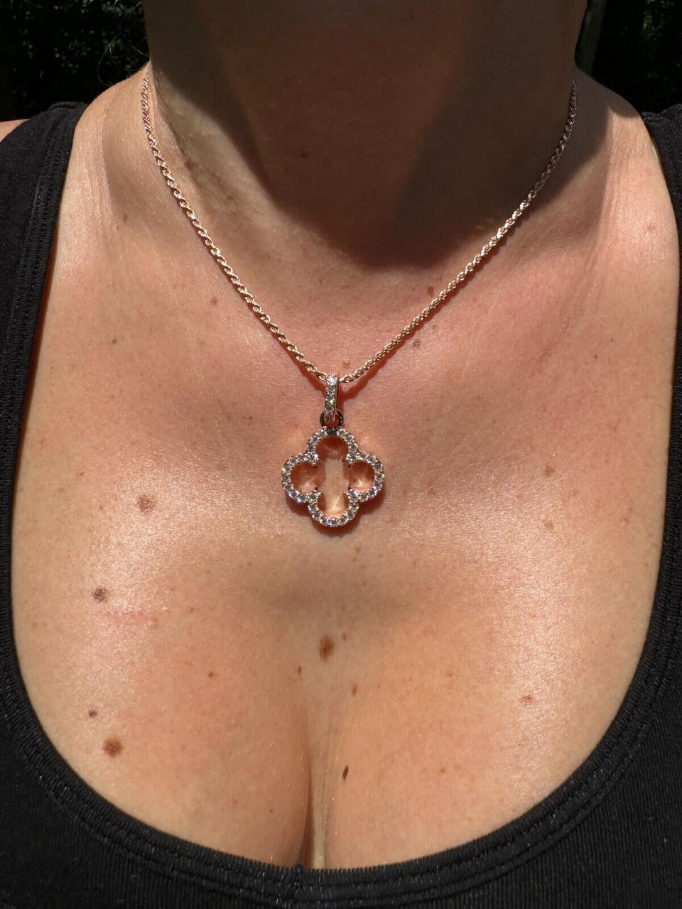 MOISSANITE Open Clover Flower Pendant - 14k Rose Vermeil 925 Silver - 3 Sizes 0.75"-1.5"