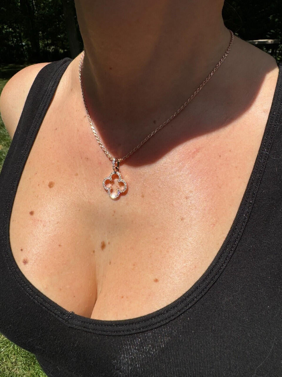 MOISSANITE Open Clover Flower Pendant - 14k Rose Vermeil 925 Silver - 3 Sizes 0.75"-1.5"