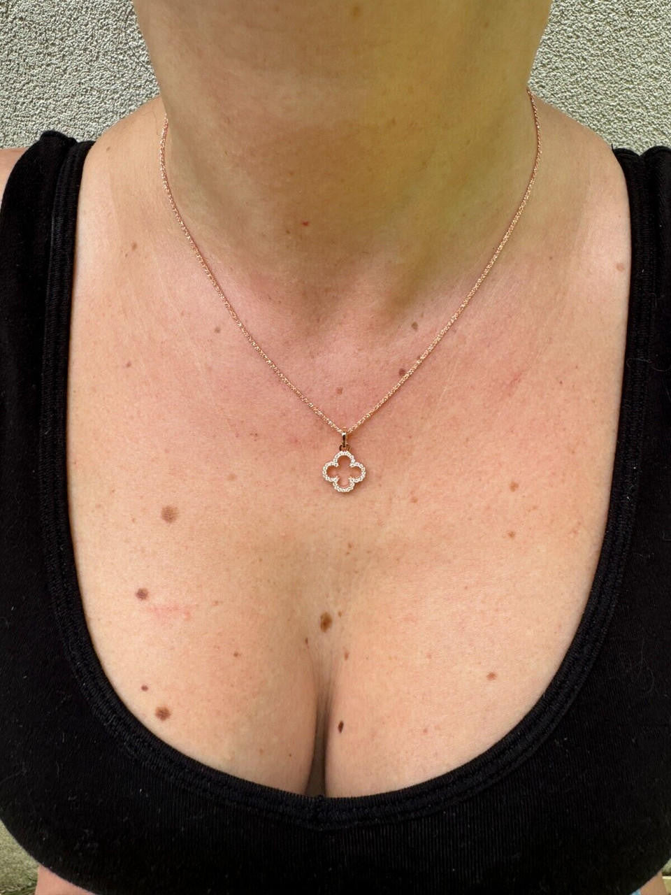 MOISSANITE Open Clover Flower Pendant - 14k Rose Vermeil 925 Silver - 3 Sizes 0.75"-1.5"