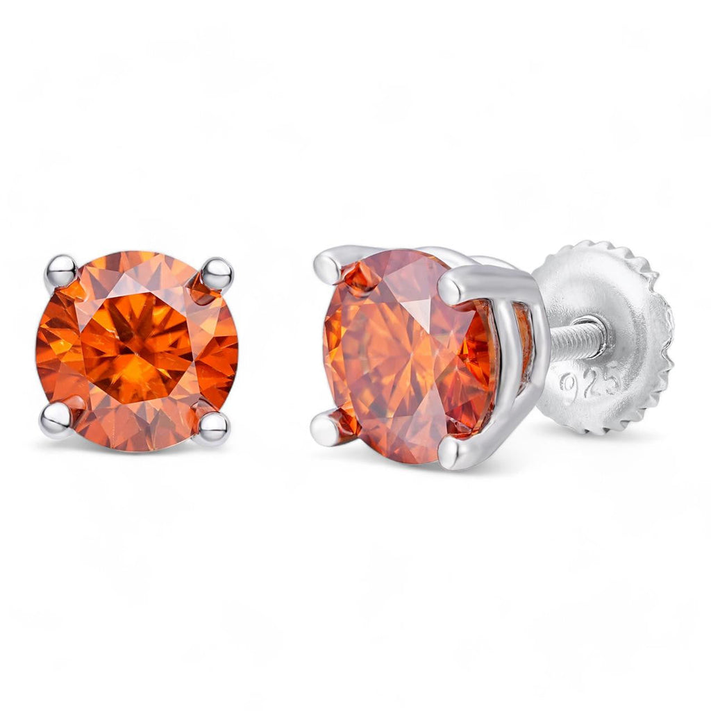 Orange MOISSANITE Solitaire Stud Earrings - 925 Silver - 3mm-8mm - 0.2-4ct