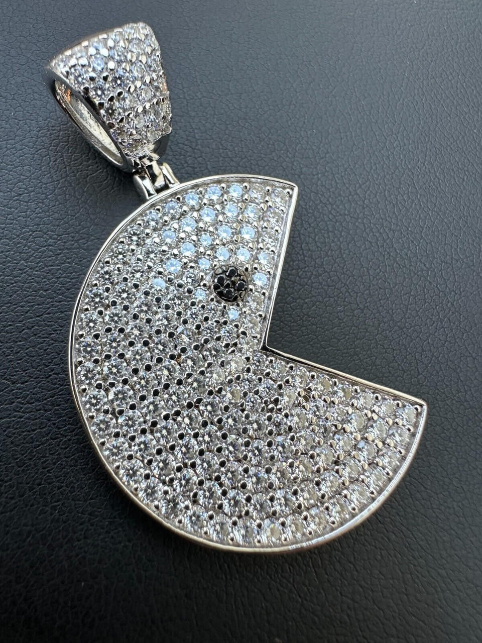 MOISSANITE PACMAN Iced Out Pendant - 14k Gold Vermeil Or 925 Silver - Medium 1.75"