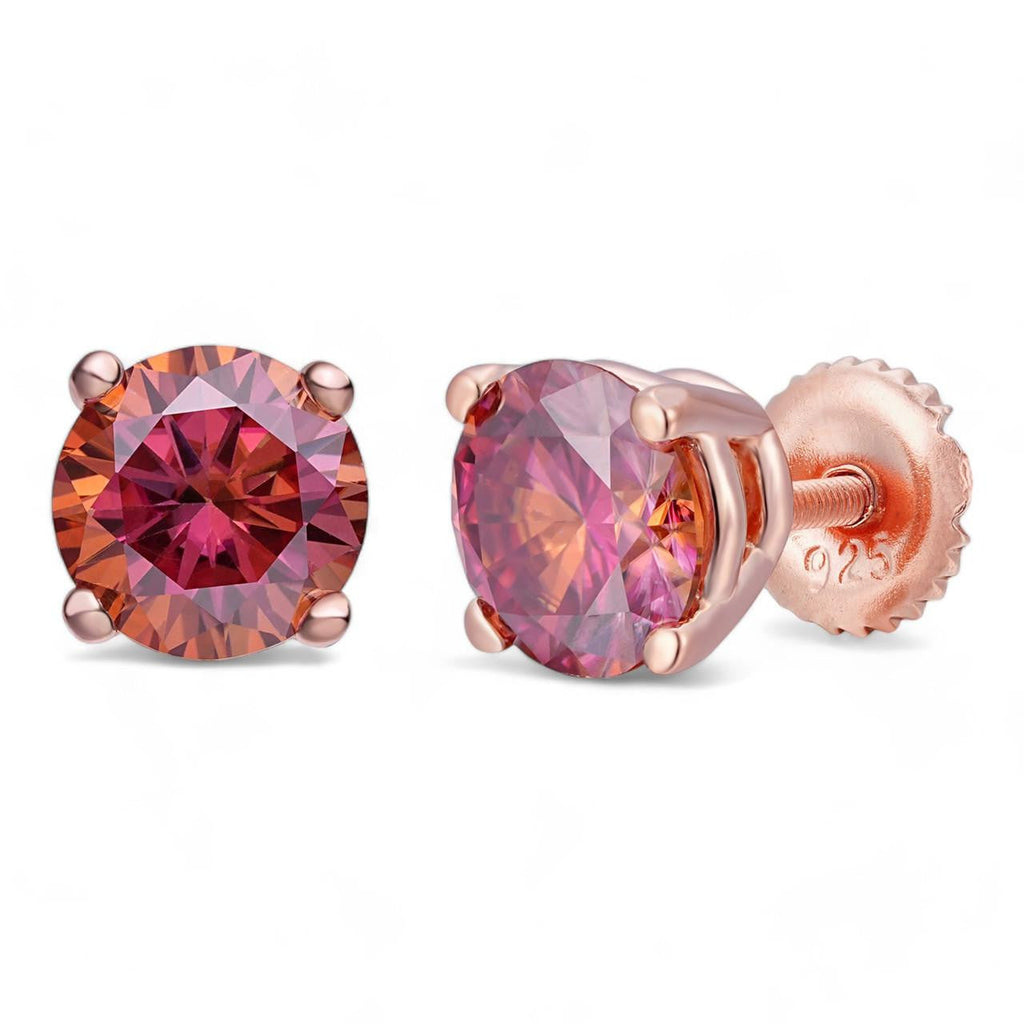 Pink MOISSANITE Solitaire Stud Earrings - 14k Rose Gold Vermeil 925 Silver - 3mm-8mm - 0.2-4ct