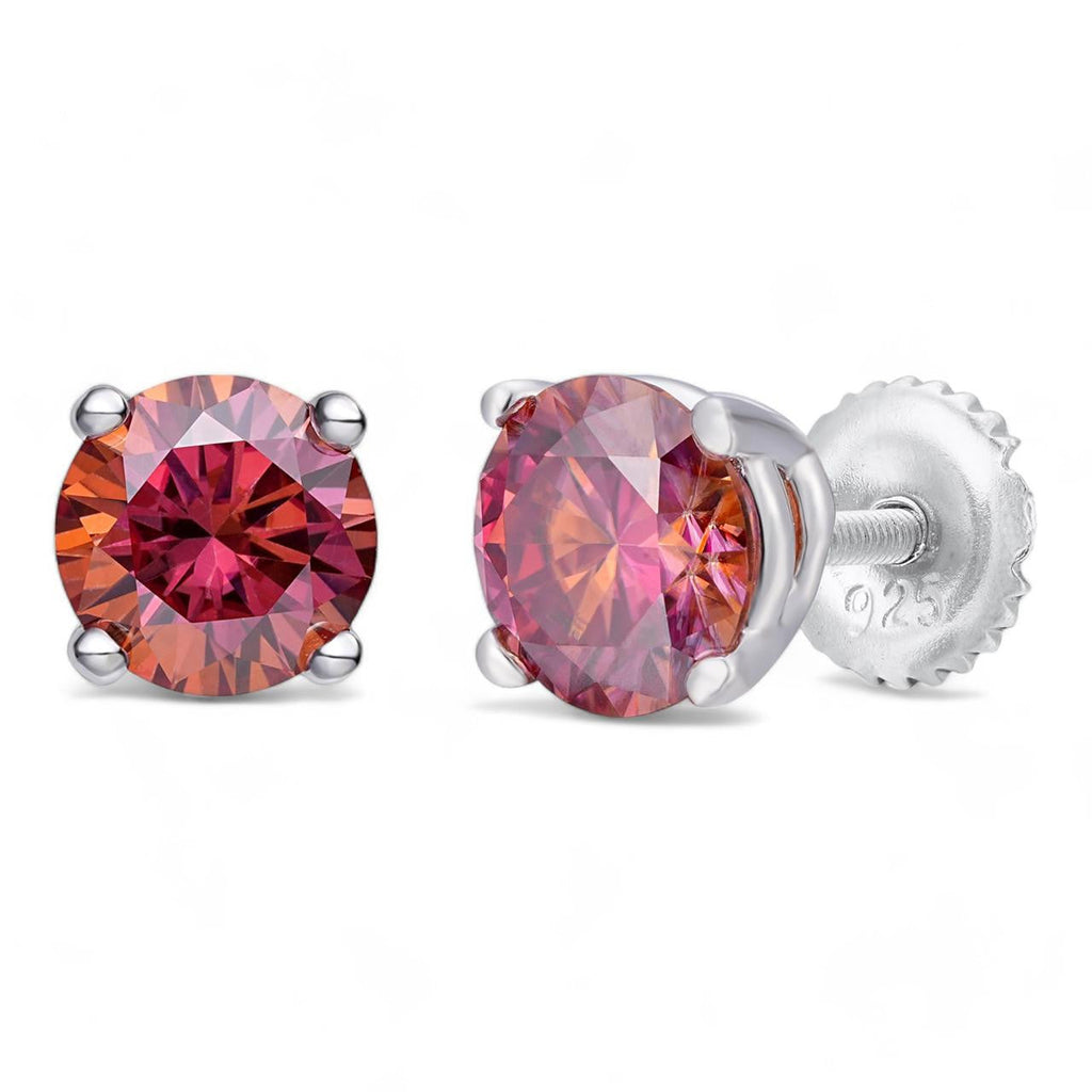 Pink MOISSANITE Solitaire Stud Earrings - 925 Silver - 3mm-8mm - 0.2-4ct