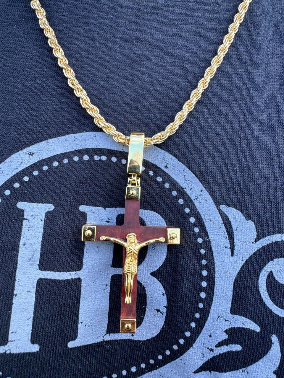 Natural Wood Plain Jesus Cross Pendant - 14k Gold Vermeil Or 925 Silver - Large 2.5"