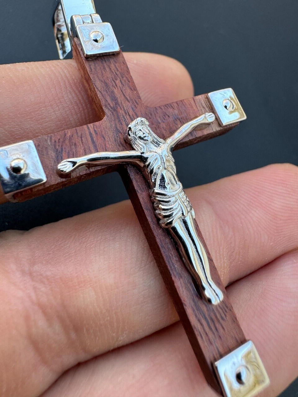 Natural Wood Plain Jesus Cross Pendant - 14k Gold Vermeil Or 925 Silver - Large 2.5"