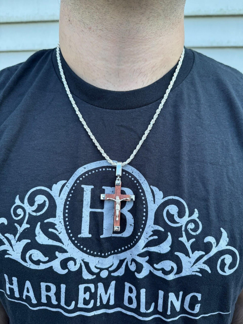 Natural Wood Plain Jesus Cross Pendant - 14k Gold Vermeil Or 925 Silver - Large 2.5"