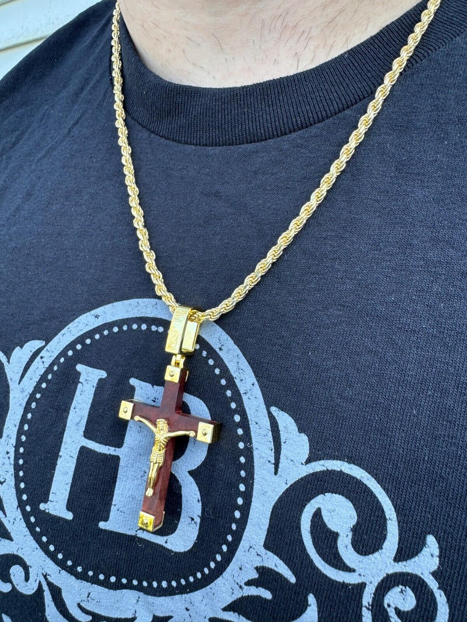 Natural Wood Plain Jesus Cross Pendant - 14k Gold Vermeil Or 925 Silver - Large 2.5"
