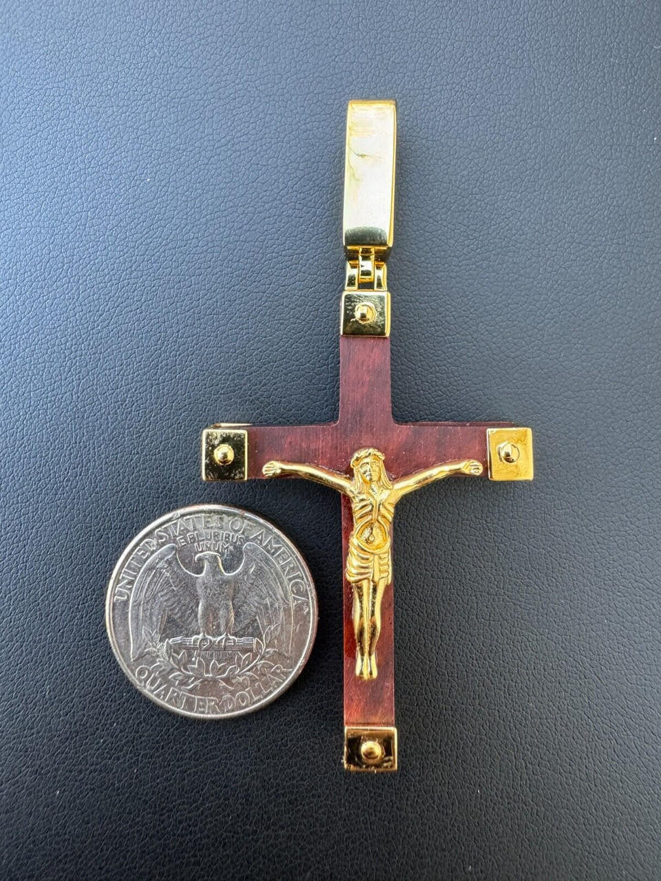 Natural Wood Plain Jesus Cross Pendant - 14k Gold Vermeil Or 925 Silver - Large 2.5"