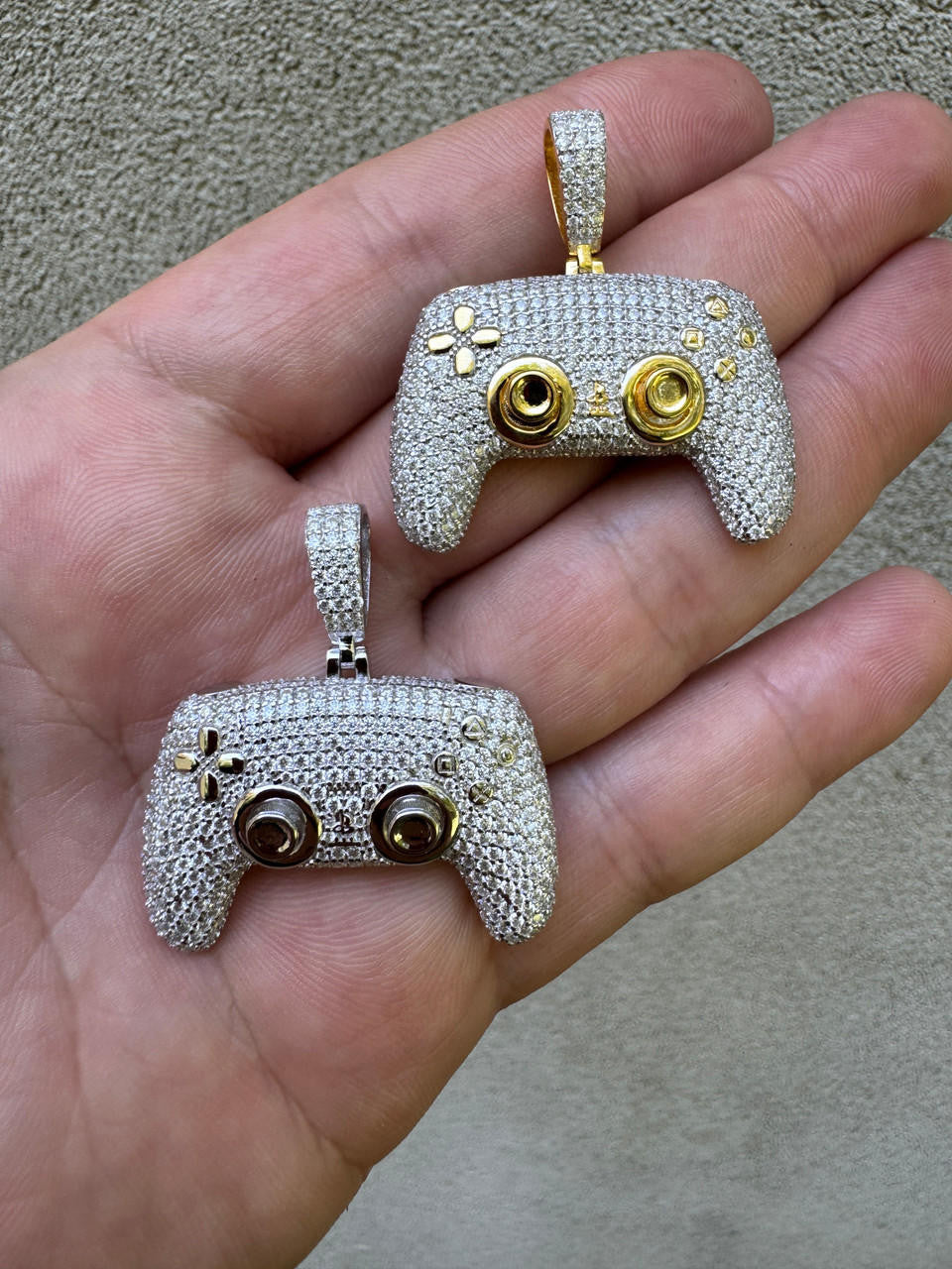 MOISSANITE Iced Out Playstation PS5 Controller Pendant - 14k Gold Vermeil Or 925 Silver - Small 1.5"