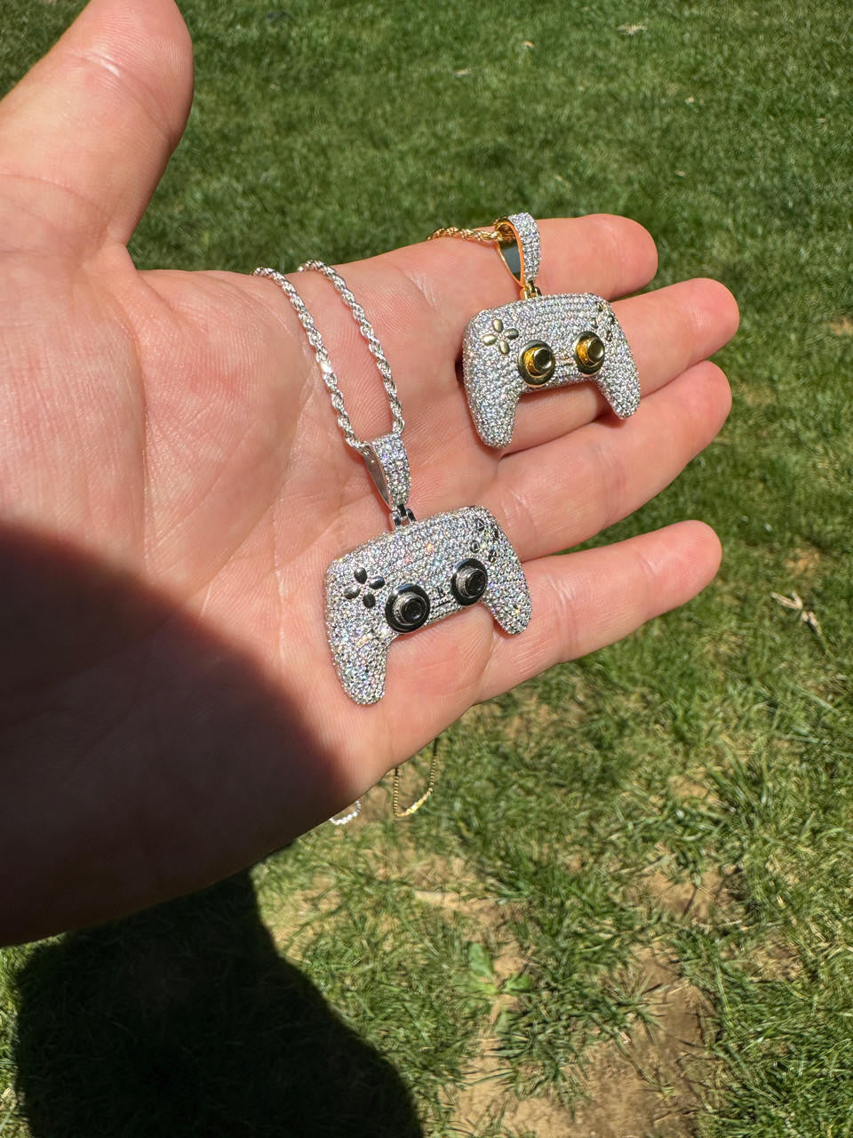 MOISSANITE Iced Out Playstation PS5 Controller Pendant - 14k Gold Vermeil Or 925 Silver - Small 1.5"