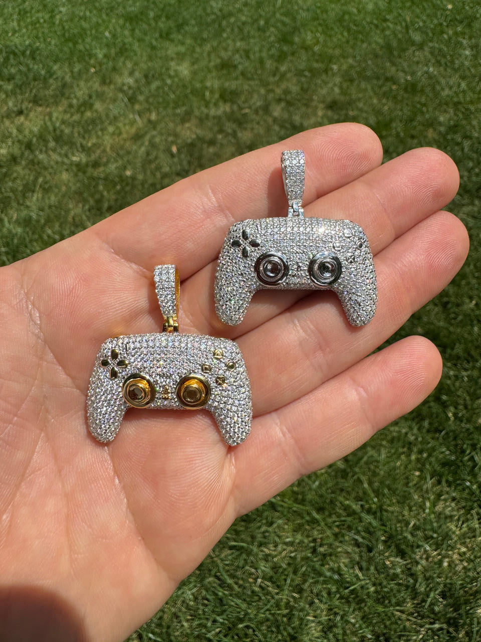 MOISSANITE Iced Out Playstation PS5 Controller Pendant - 14k Gold Vermeil Or 925 Silver - Small 1.5"