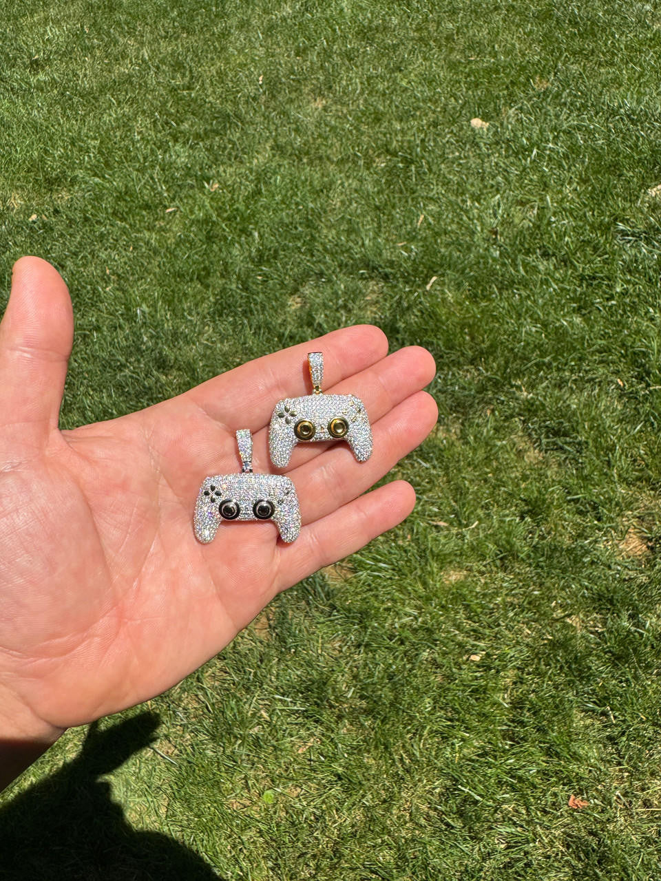 MOISSANITE Iced Out Playstation PS5 Controller Pendant - 14k Gold Vermeil Or 925 Silver - Small 1.5"