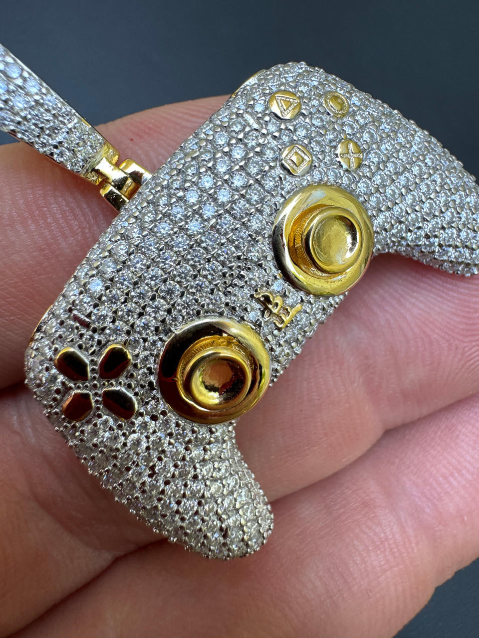 MOISSANITE Iced Out Playstation PS5 Controller Pendant - 14k Gold Vermeil Or 925 Silver - Small 1.5"