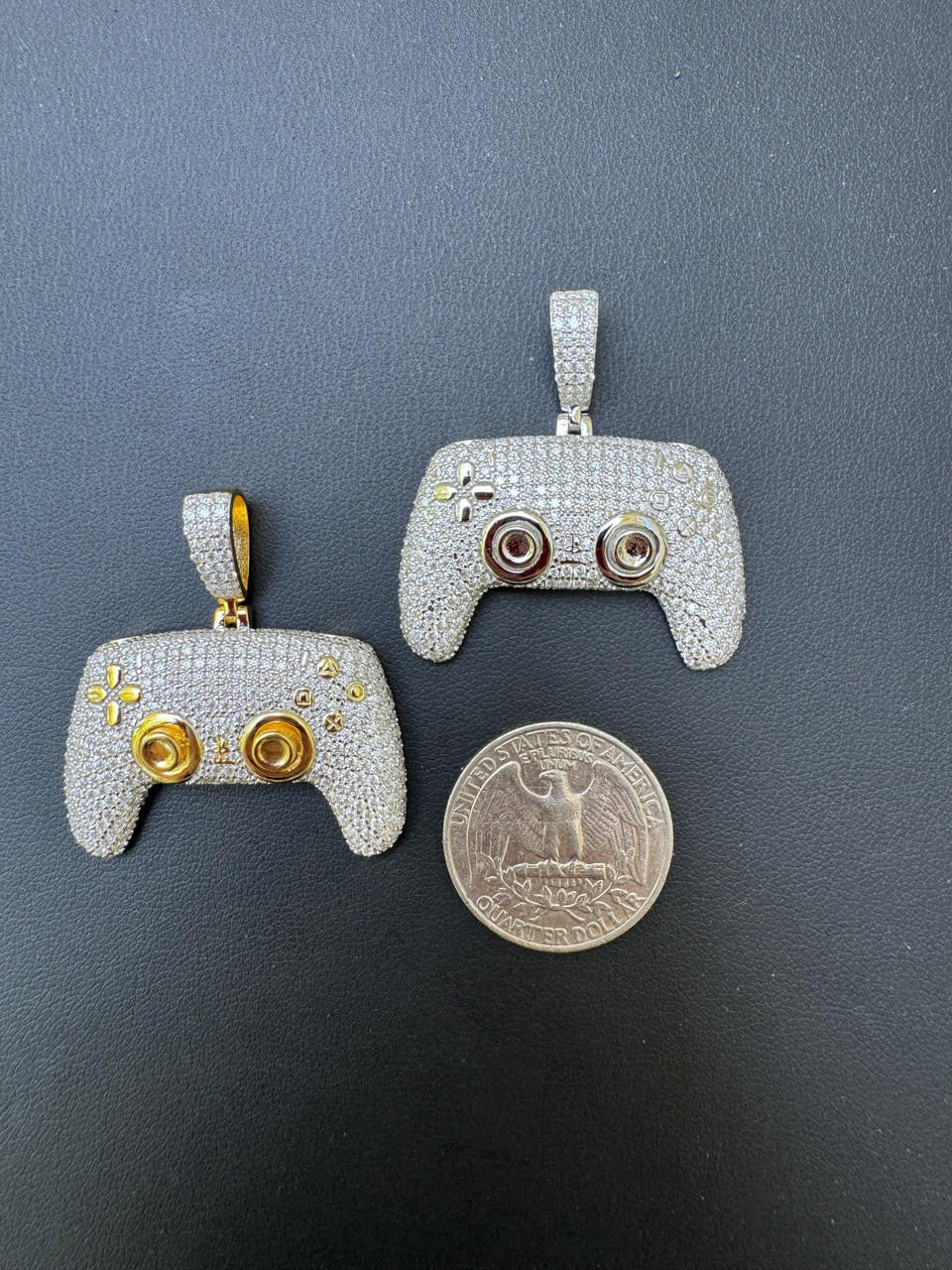 MOISSANITE Iced Out Playstation PS5 Controller Pendant - 14k Gold Vermeil Or 925 Silver - Small 1.5"