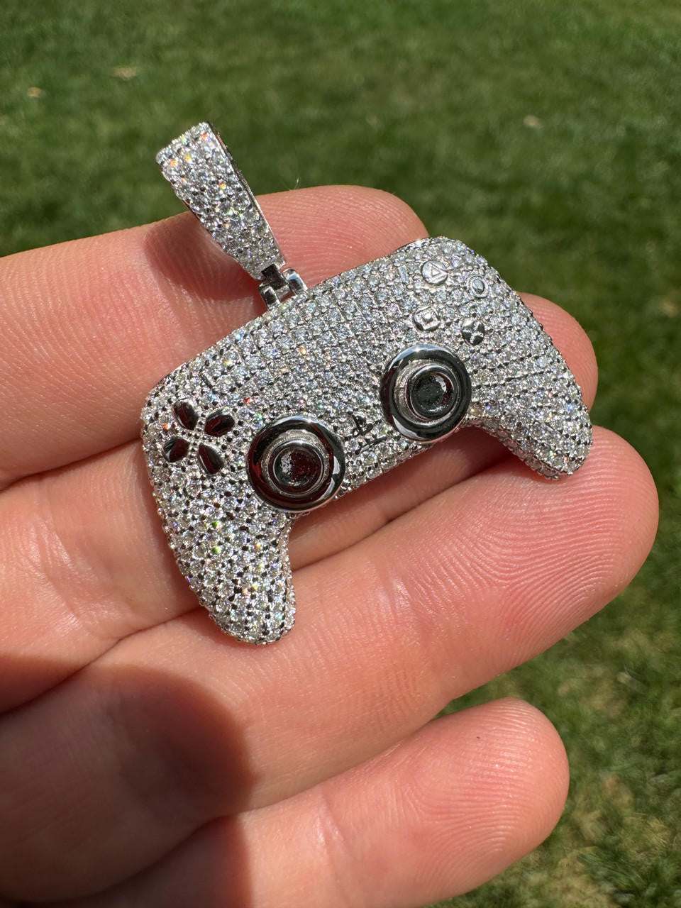 MOISSANITE Iced Out Playstation PS5 Controller Pendant - 14k Gold Vermeil Or 925 Silver - Small 1.5"