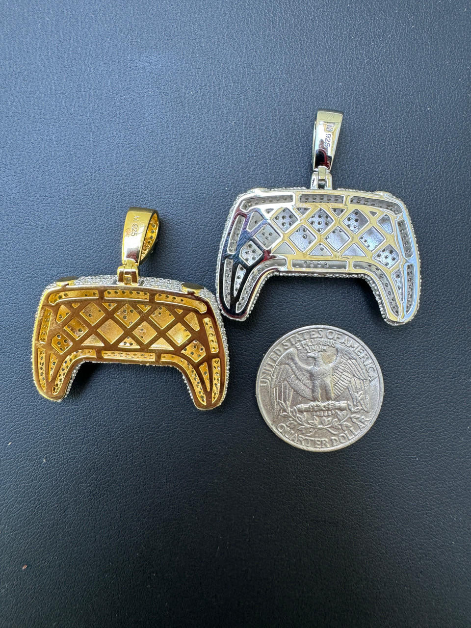 MOISSANITE Iced Out Playstation PS5 Controller Pendant - 14k Gold Vermeil Or 925 Silver - Small 1.5"