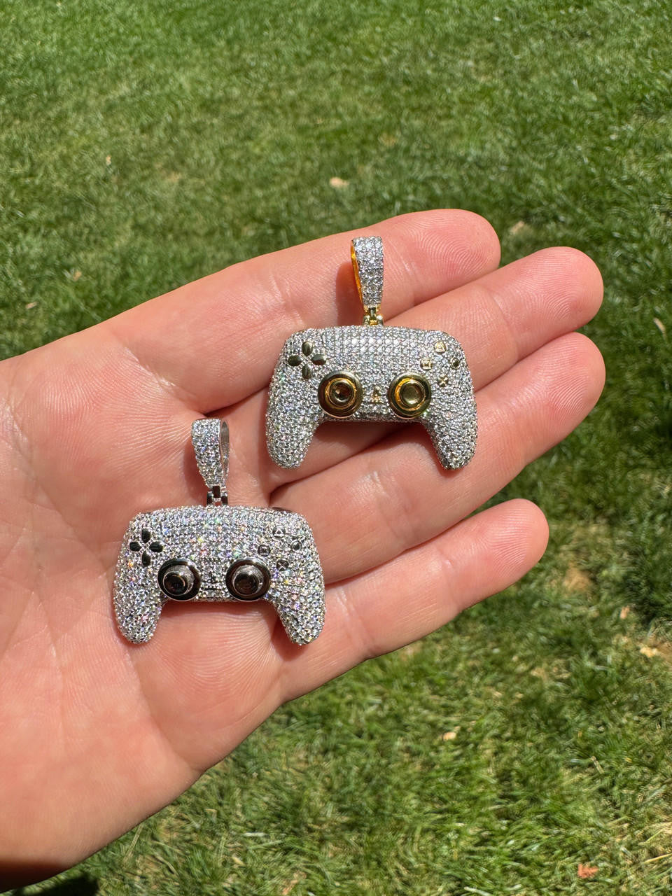 MOISSANITE Iced Out Playstation PS5 Controller Pendant - 14k Gold Vermeil Or 925 Silver - Small 1.5"