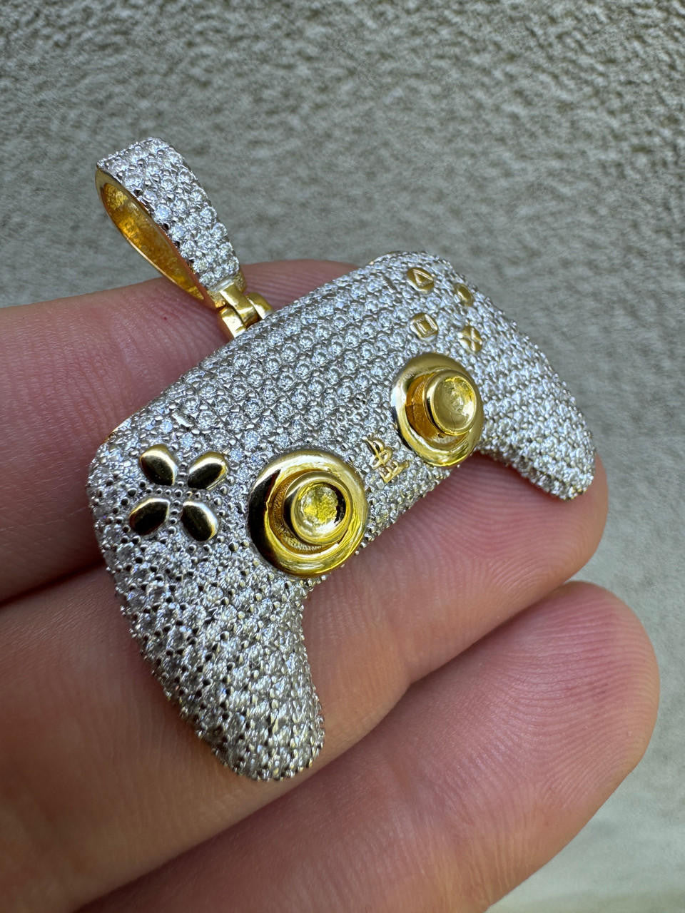 MOISSANITE Iced Out Playstation PS5 Controller Pendant - 14k Gold Vermeil Or 925 Silver - Small 1.5"