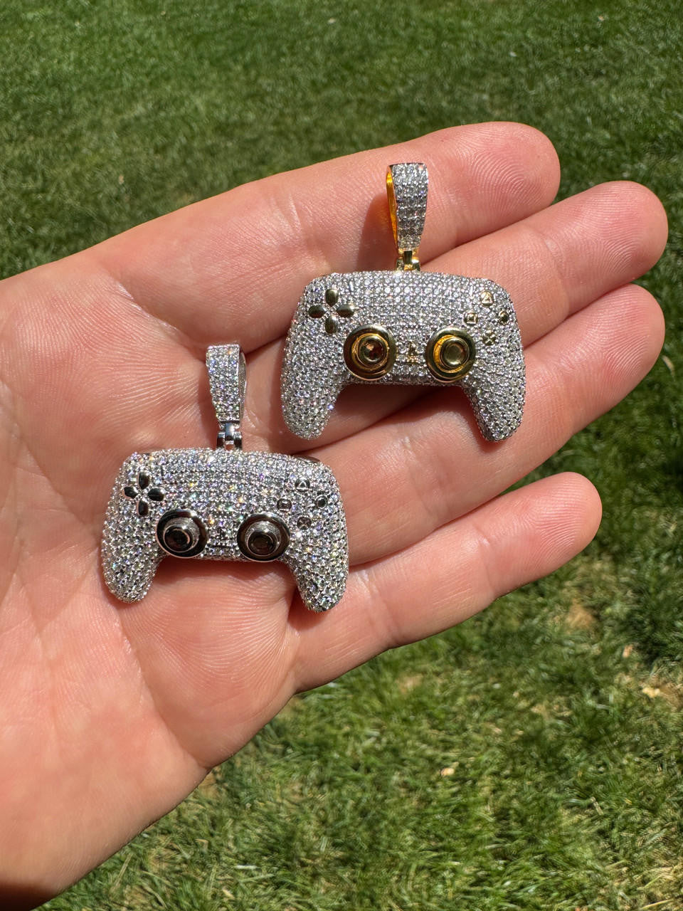 MOISSANITE Iced Out Playstation PS5 Controller Pendant - 14k Gold Vermeil Or 925 Silver - Small 1.5"