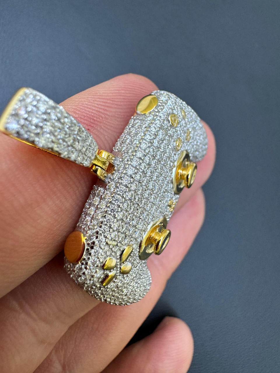 MOISSANITE Iced Out Playstation PS5 Controller Pendant - 14k Gold Vermeil Or 925 Silver - Small 1.5"