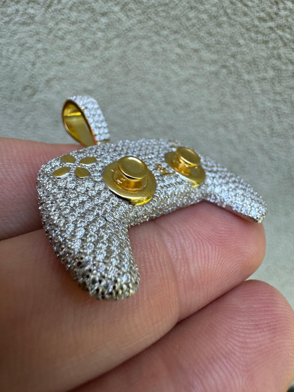 MOISSANITE Iced Out Playstation PS5 Controller Pendant - 14k Gold Vermeil Or 925 Silver - Small 1.5"