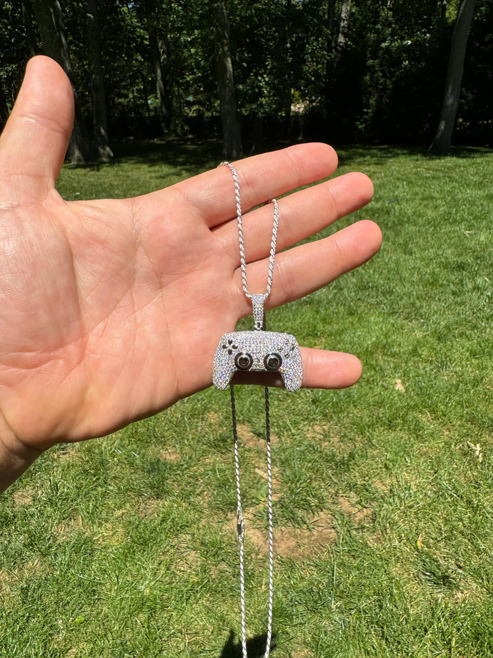 MOISSANITE Iced Out Playstation PS5 Controller Pendant - 14k Gold Vermeil Or 925 Silver - Small 1.5"