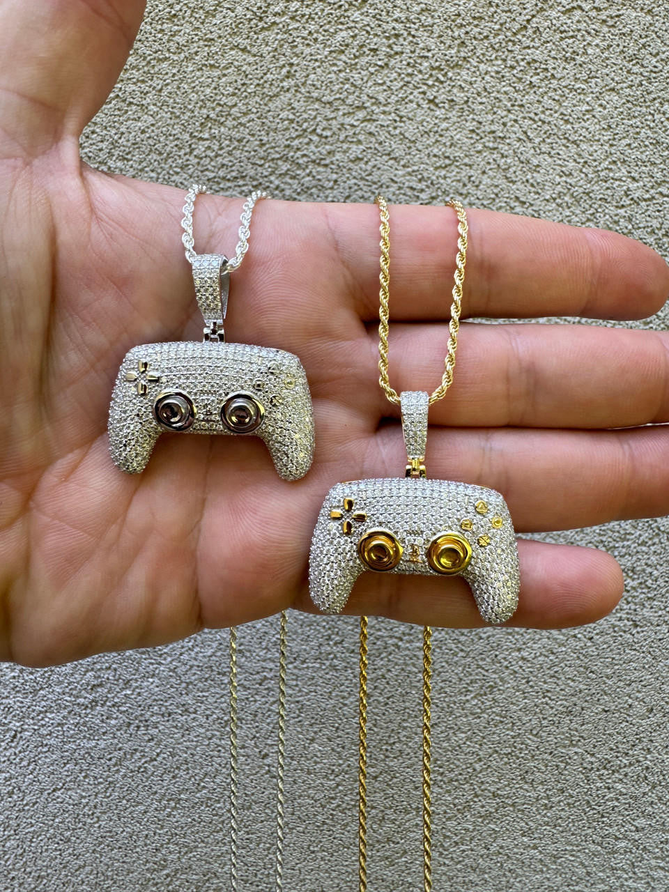 MOISSANITE Iced Out Playstation PS5 Controller Pendant - 14k Gold Vermeil Or 925 Silver - Small 1.5"