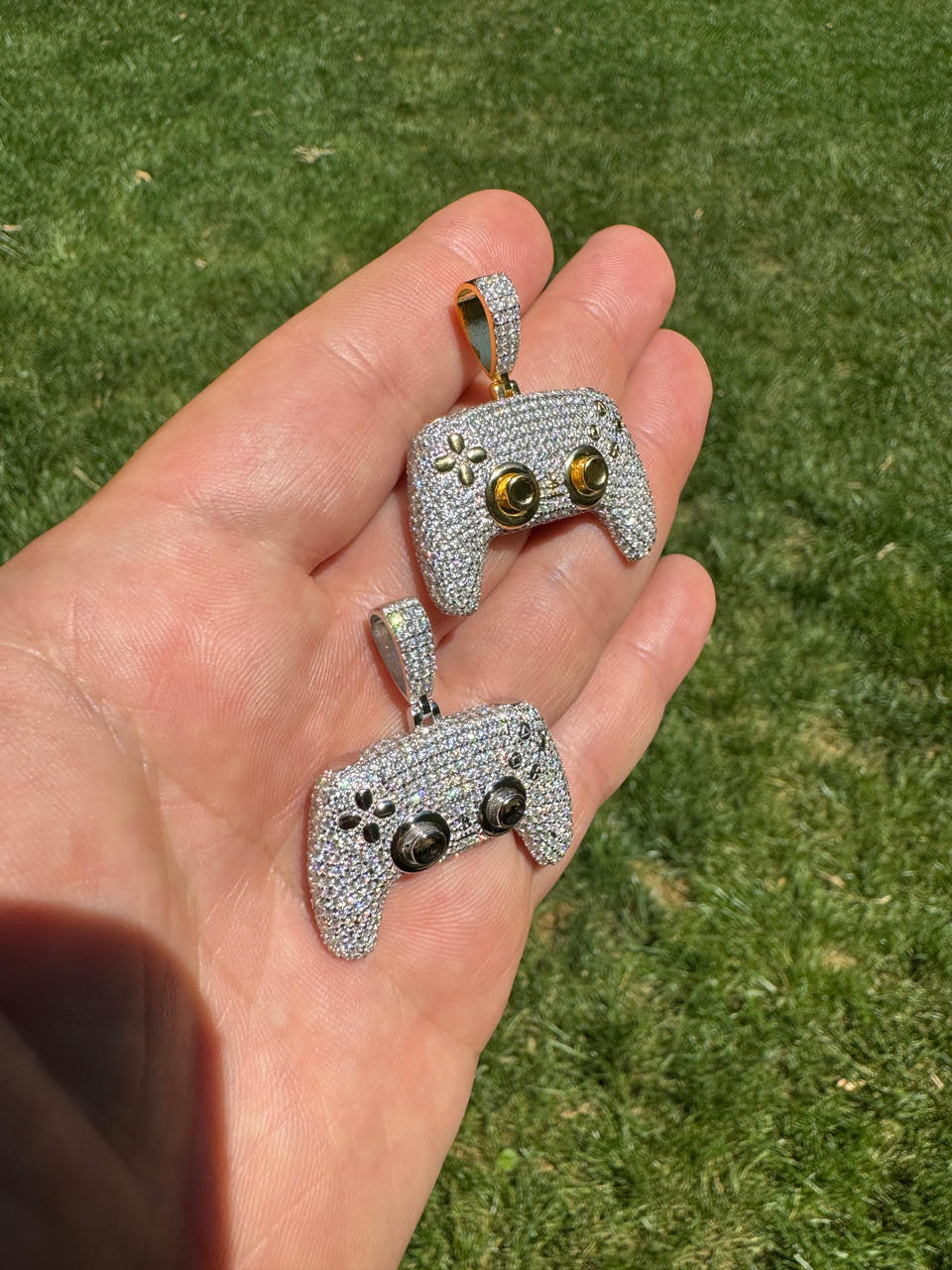 MOISSANITE Iced Out Playstation PS5 Controller Pendant - 14k Gold Vermeil Or 925 Silver - Small 1.5"