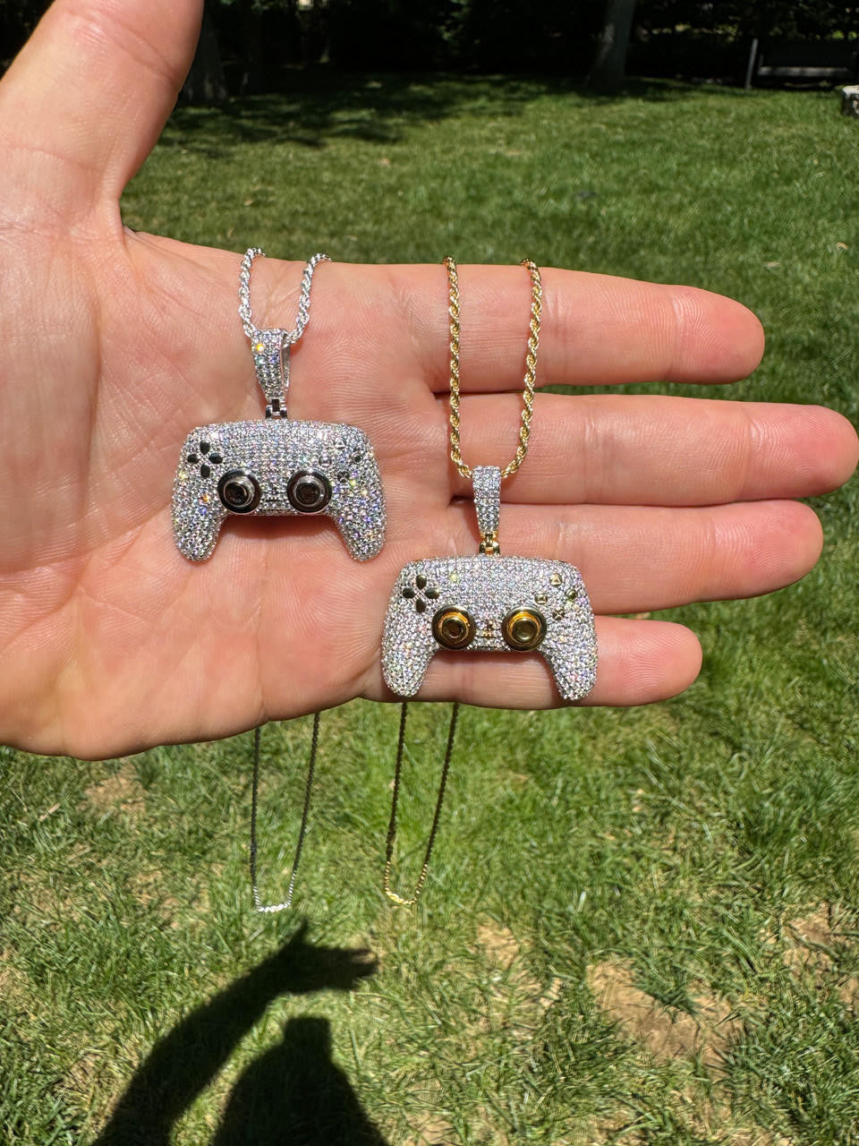 MOISSANITE Iced Out Playstation PS5 Controller Pendant - 14k Gold Vermeil Or 925 Silver - Small 1.5"