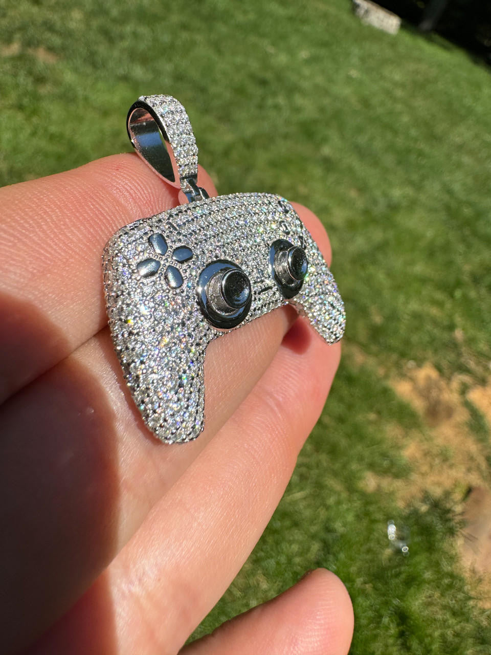 MOISSANITE Iced Out Playstation PS5 Controller Pendant - 14k Gold Vermeil Or 925 Silver - Small 1.5"