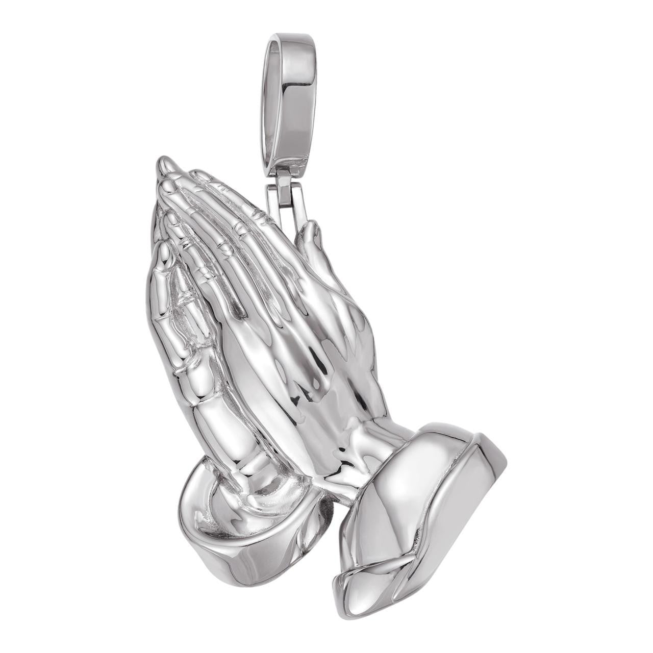 Praying Folded Hands Religious Pendant - 925 Silver - 3 Sizes 1.25"-2.75"