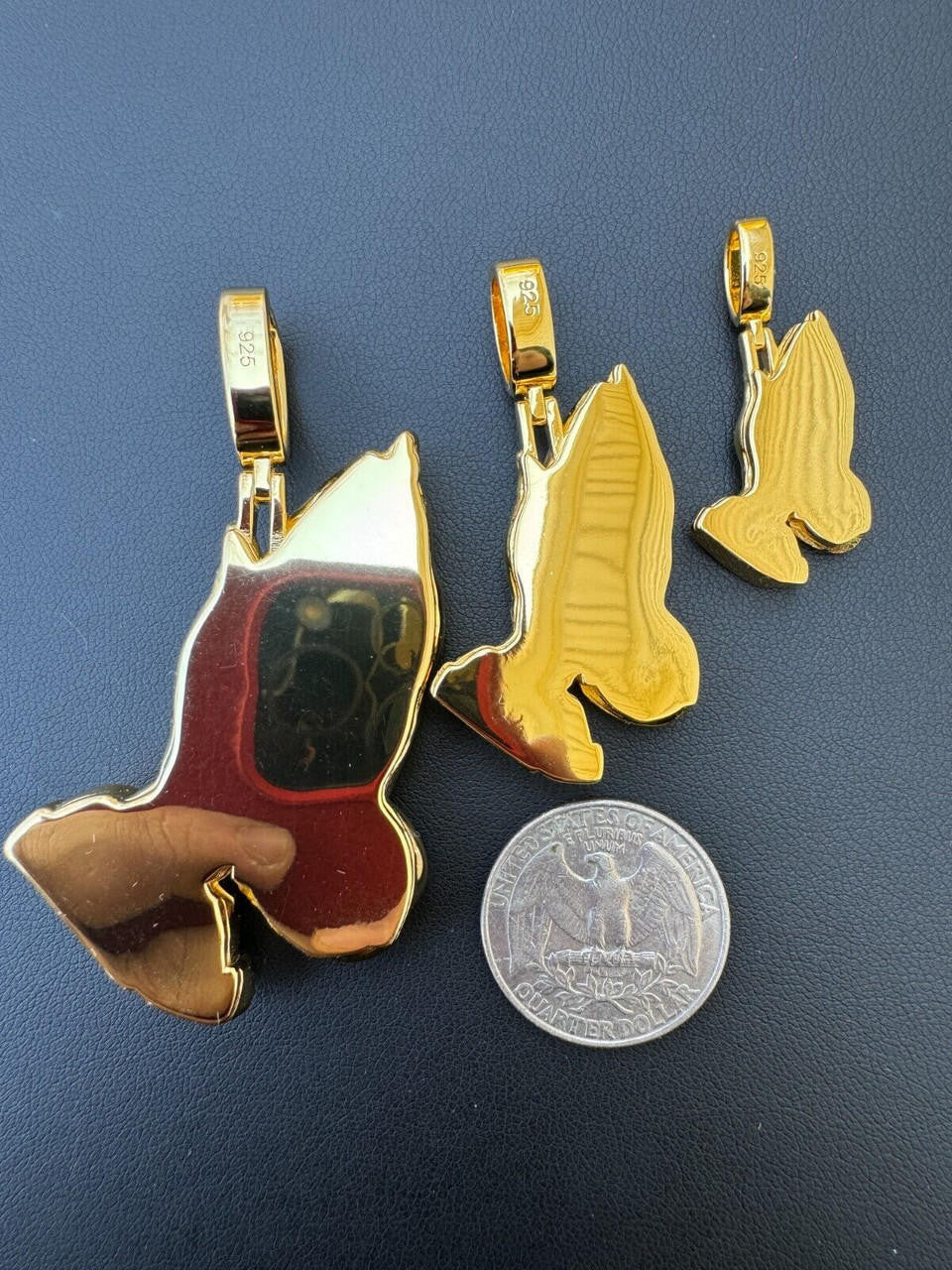 Praying Folded Hands Religious Pendant - 14k Gold Vermeil 925 Silver - 3 Sizes 1.25"-2.75"