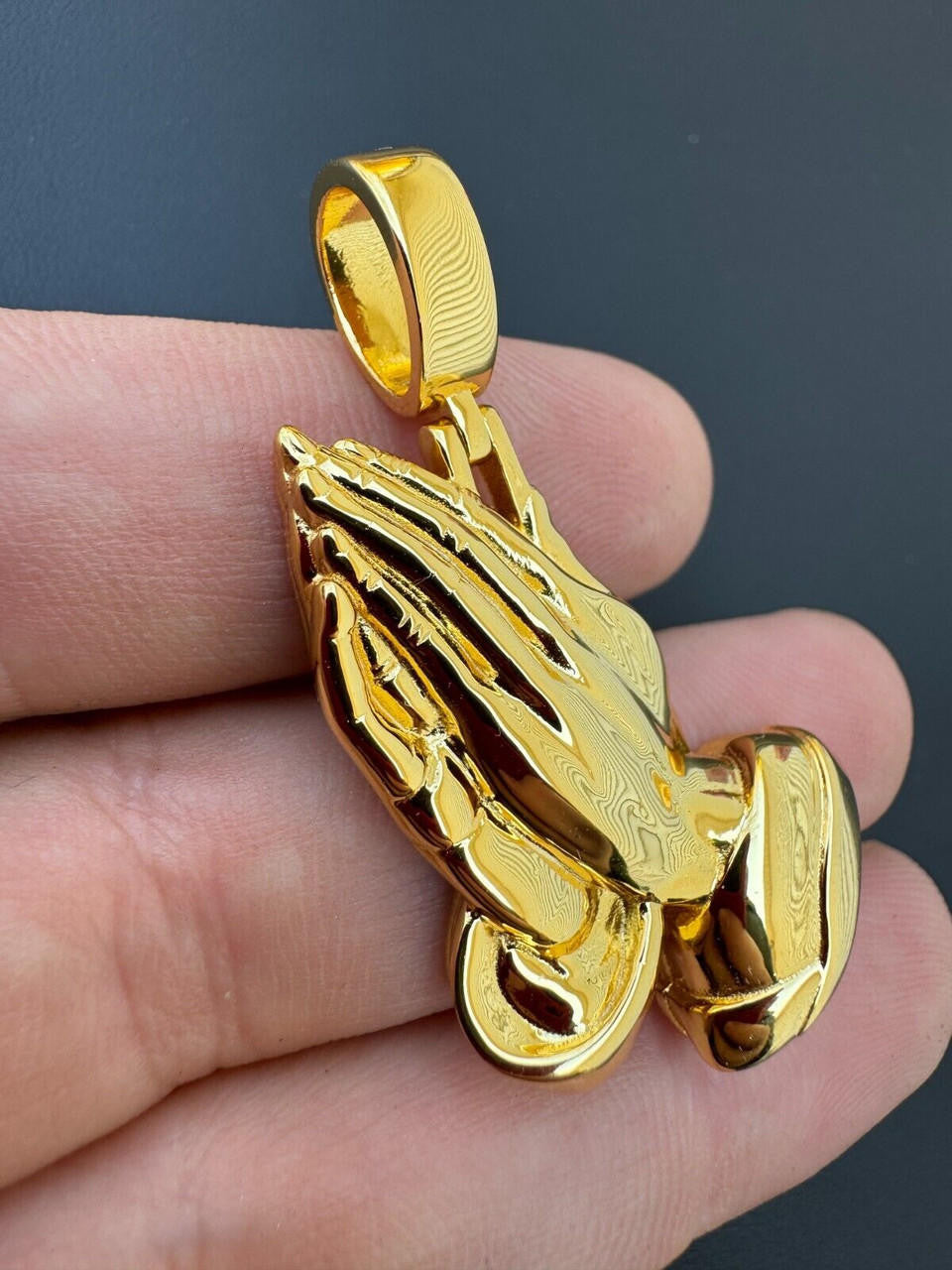 Praying Folded Hands Religious Pendant - 14k Gold Vermeil 925 Silver - 3 Sizes 1.25"-2.75"