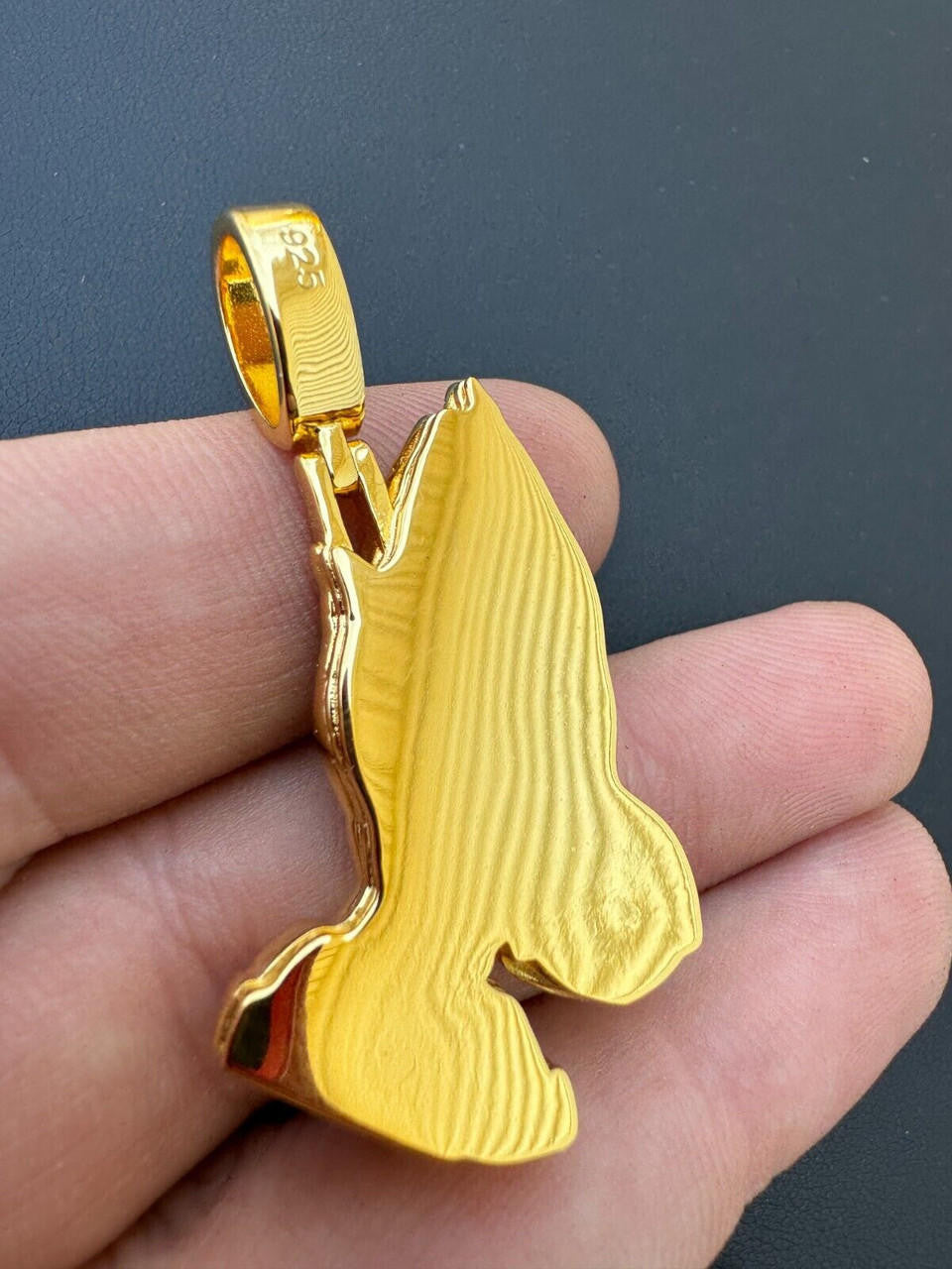 Praying Folded Hands Religious Pendant - 14k Gold Vermeil 925 Silver - 3 Sizes 1.25"-2.75"