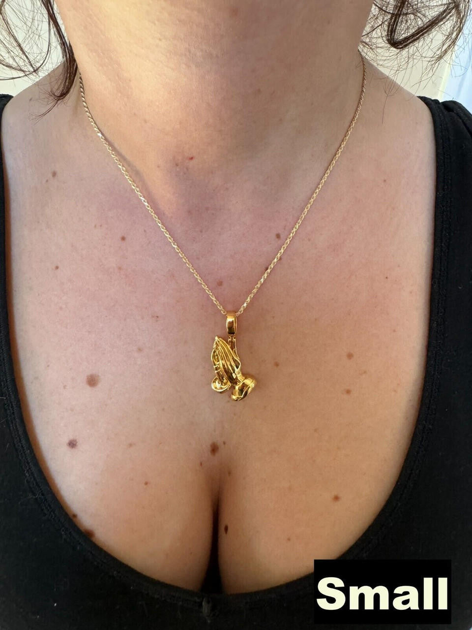 Praying Folded Hands Religious Pendant - 14k Gold Vermeil 925 Silver - 3 Sizes 1.25"-2.75"