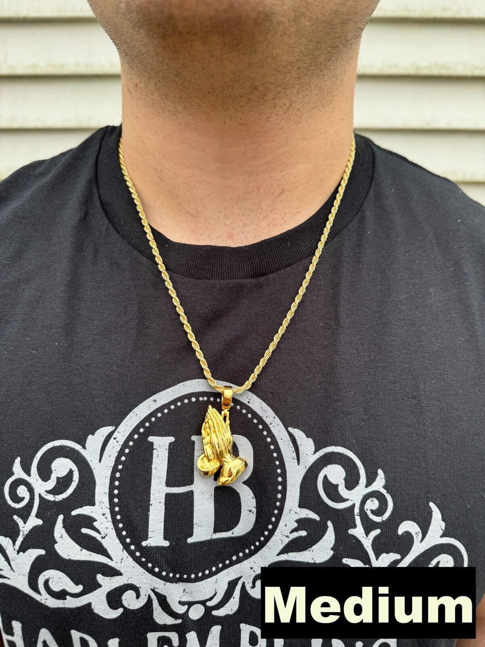 Praying Folded Hands Religious Pendant - 14k Gold Vermeil 925 Silver - 3 Sizes 1.25"-2.75"