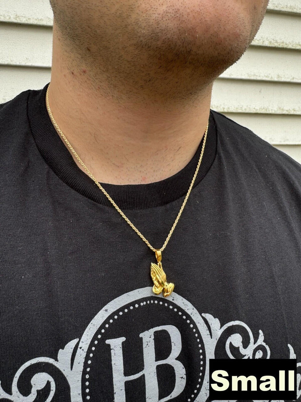 Praying Folded Hands Religious Pendant - 14k Gold Vermeil 925 Silver - 3 Sizes 1.25"-2.75"