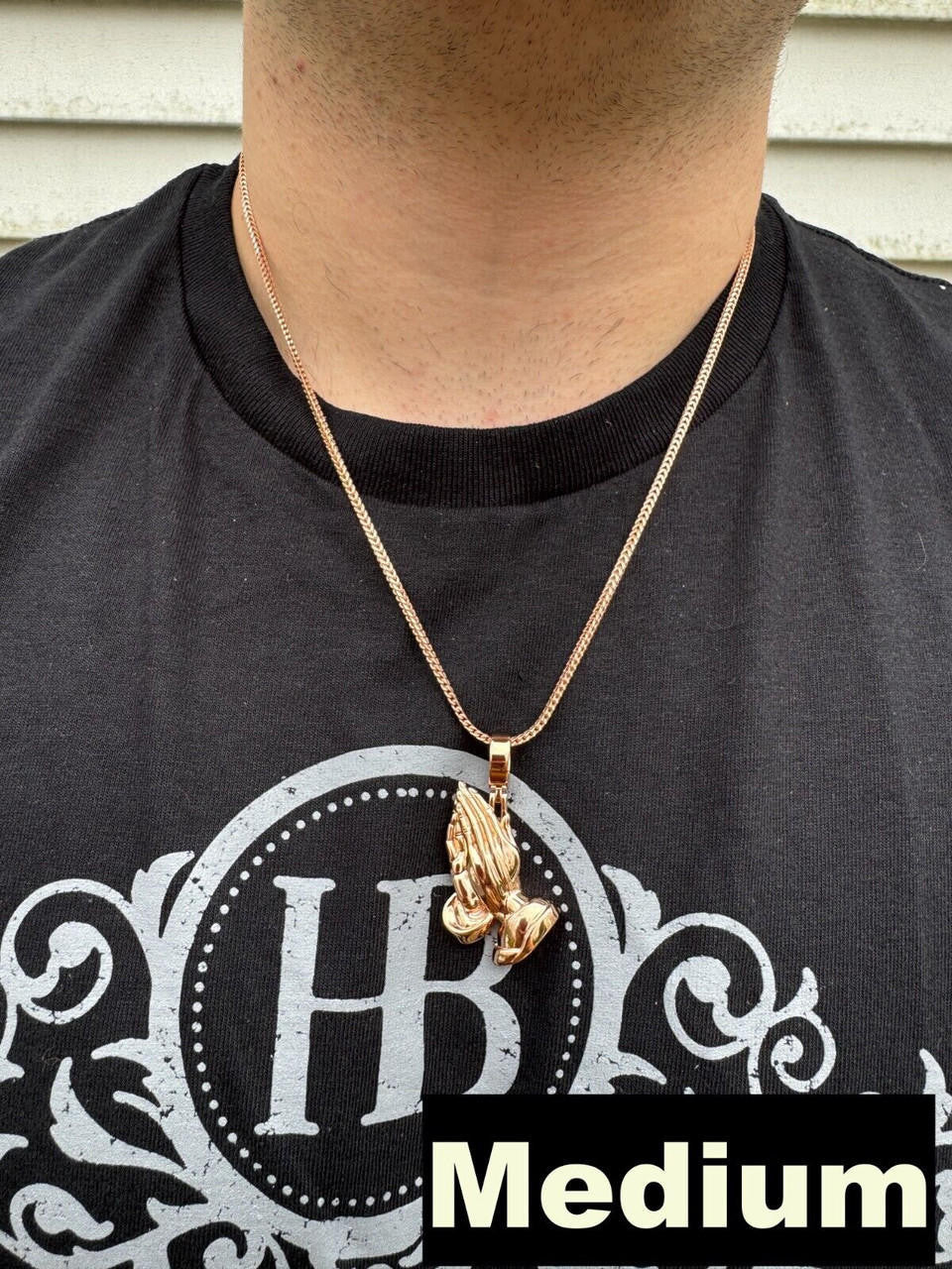 Praying Folded Hands Religious Pendant - 14k Rose Gold Vermeil 925 Silver - 3 Sizes 1.25"-2.75"