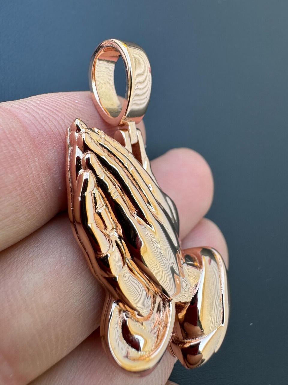 Praying Folded Hands Religious Pendant - 14k Rose Gold Vermeil 925 Silver - 3 Sizes 1.25"-2.75"
