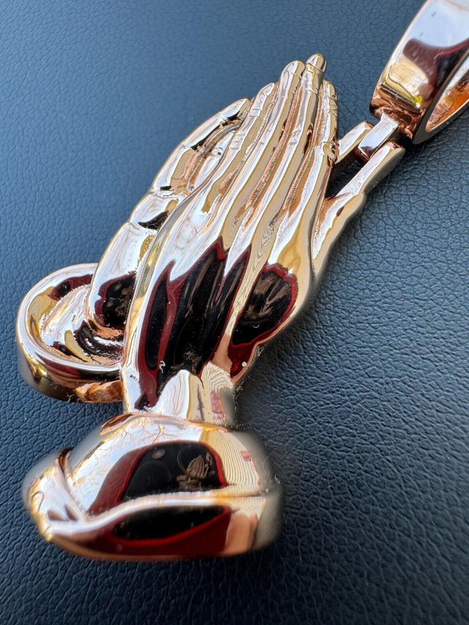 Praying Folded Hands Religious Pendant - 14k Rose Gold Vermeil 925 Silver - 3 Sizes 1.25"-2.75"