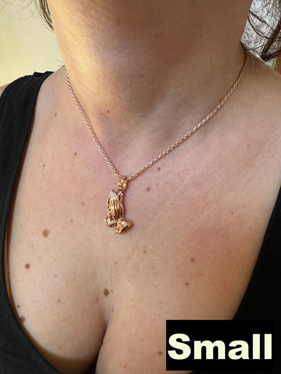 Praying Folded Hands Religious Pendant - 14k Rose Gold Vermeil 925 Silver - 3 Sizes 1.25"-2.75"