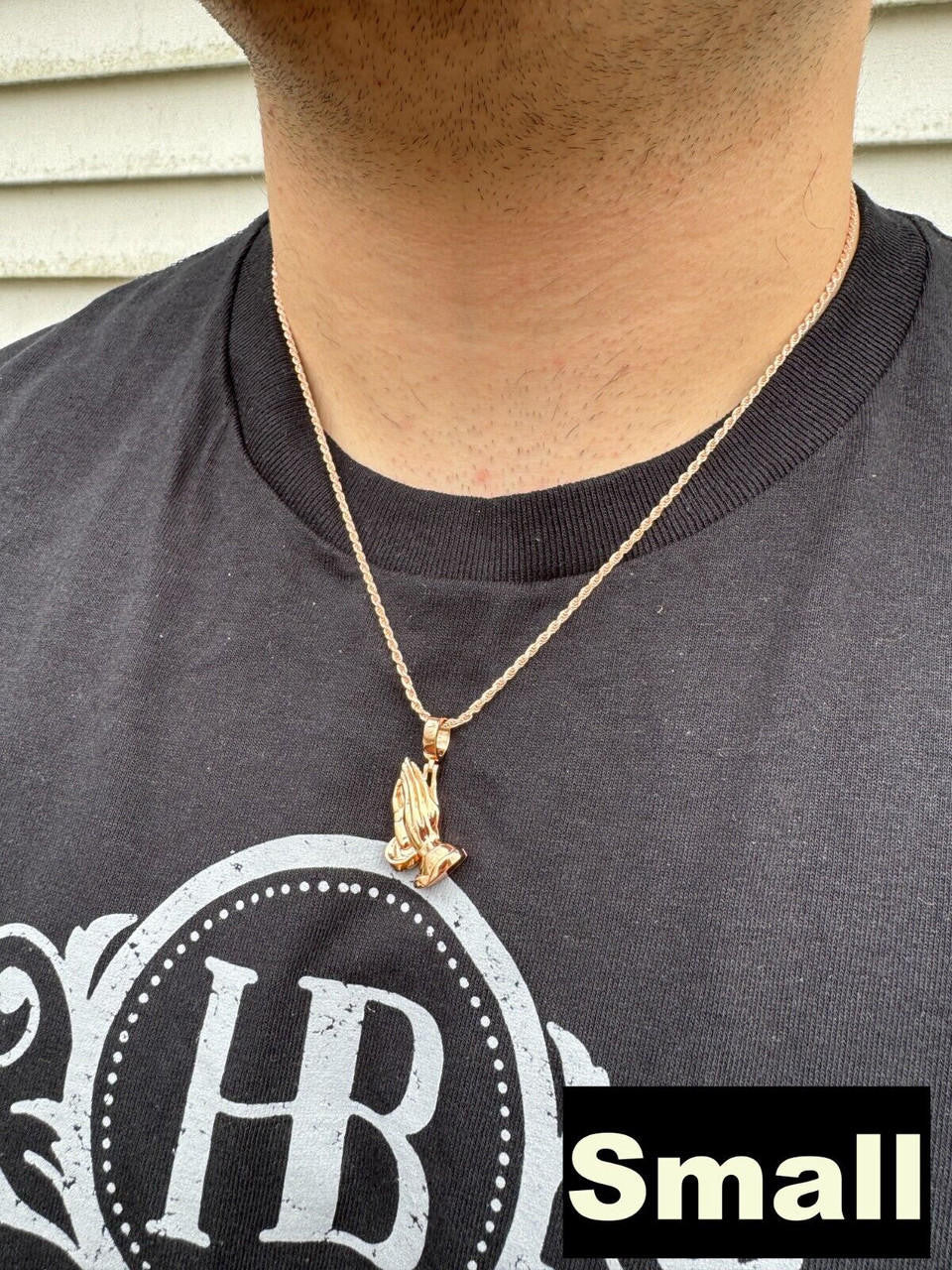 Praying Folded Hands Religious Pendant - 14k Rose Gold Vermeil 925 Silver - 3 Sizes 1.25"-2.75"