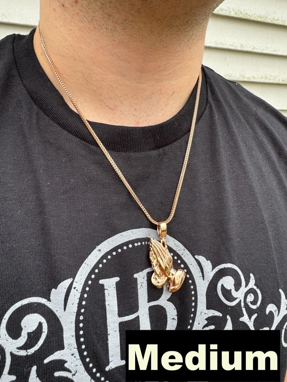 Praying Folded Hands Religious Pendant - 14k Rose Gold Vermeil 925 Silver - 3 Sizes 1.25"-2.75"