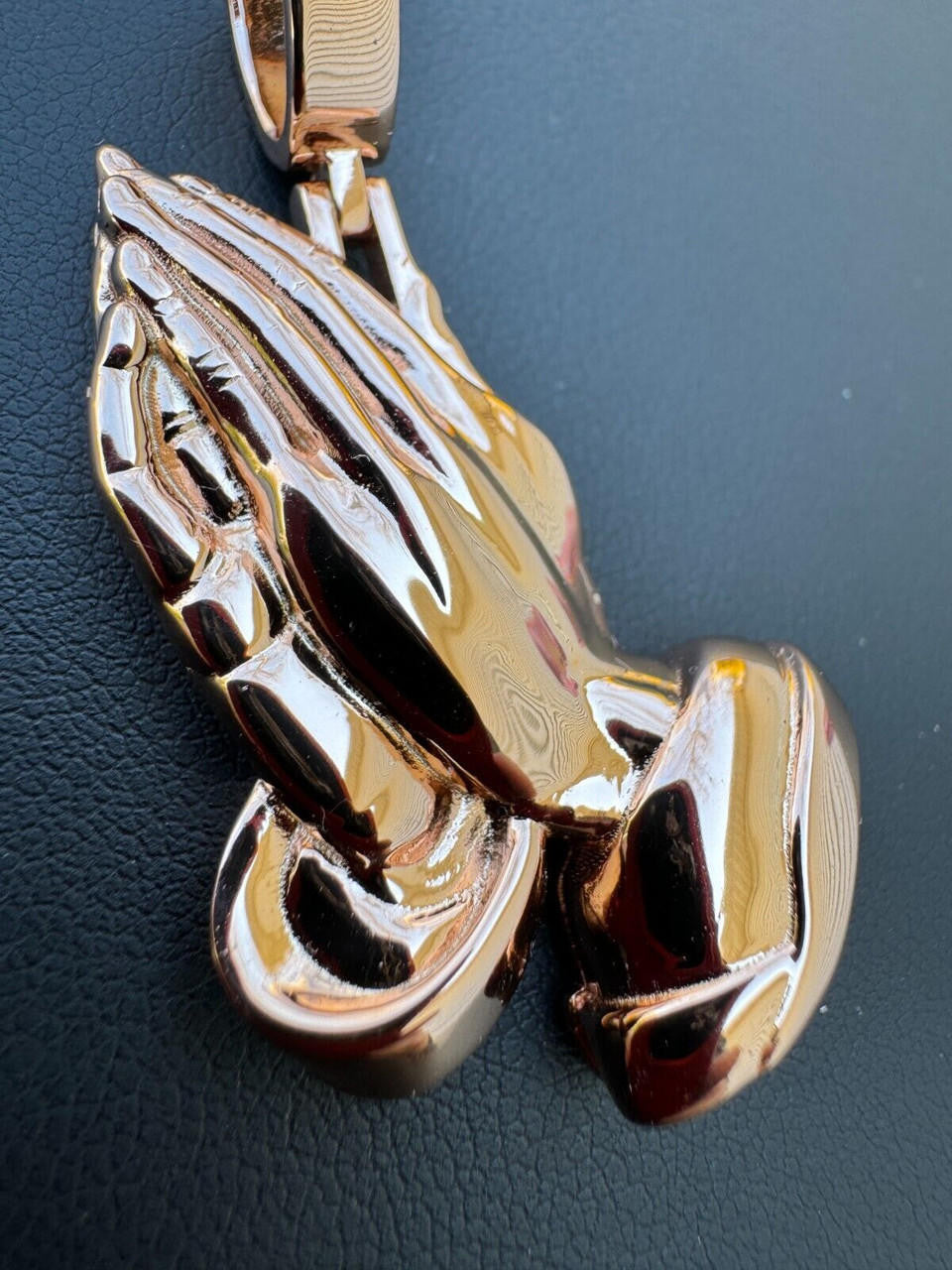 Praying Folded Hands Religious Pendant - 14k Rose Gold Vermeil 925 Silver - 3 Sizes 1.25"-2.75"