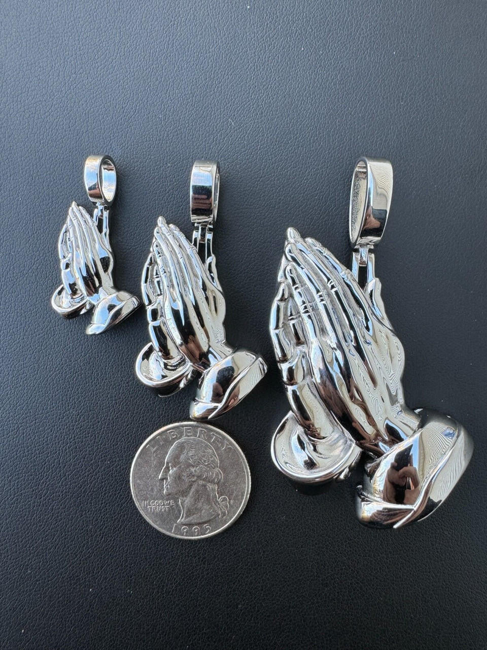 Praying Folded Hands Religious Pendant - 925 Silver - 3 Sizes 1.25"-2.75"