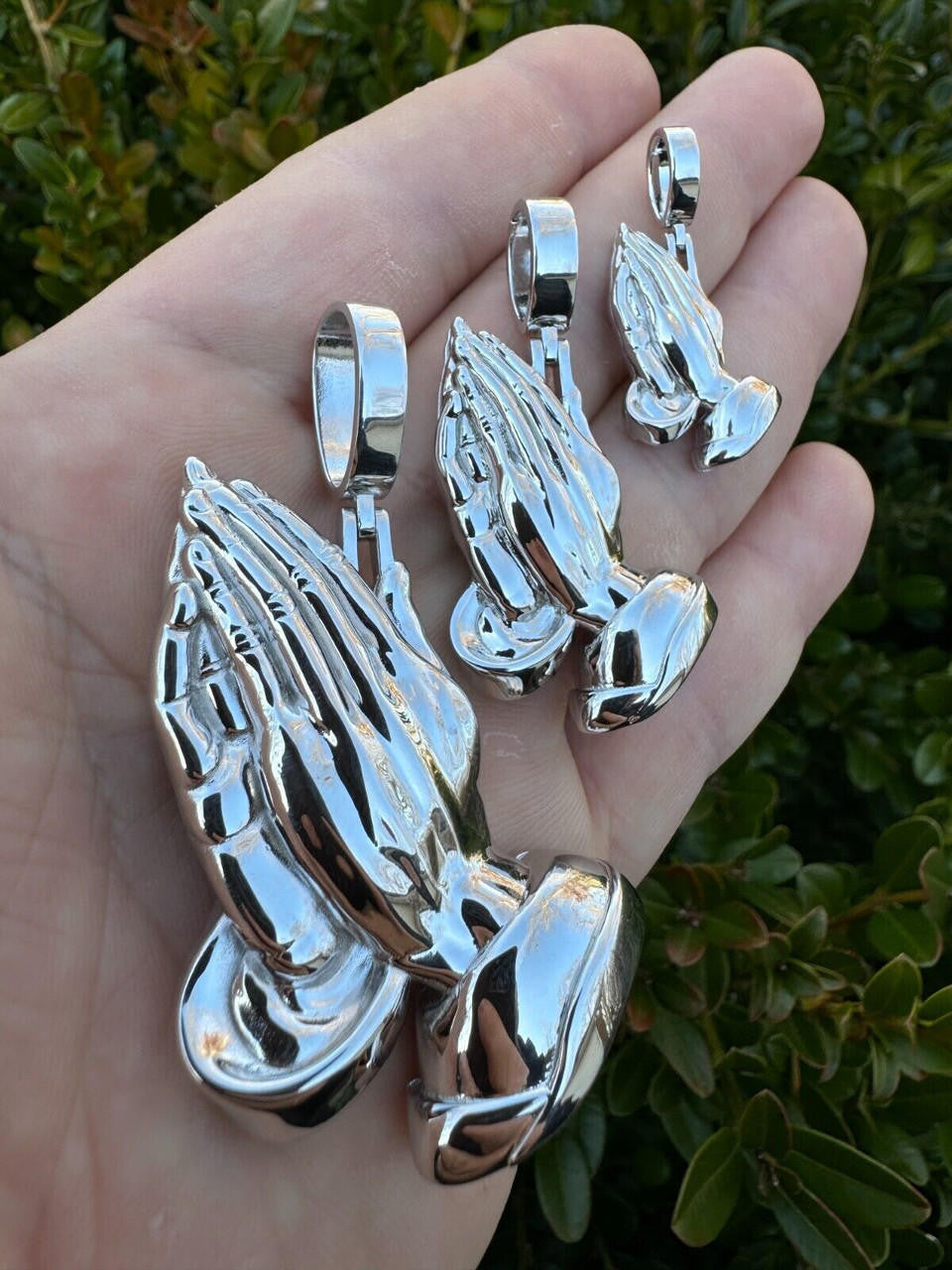 Praying Folded Hands Religious Pendant - 925 Silver - 3 Sizes 1.25"-2.75"