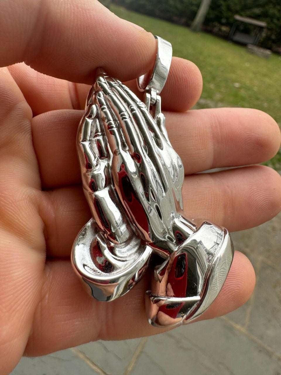 Praying Folded Hands Religious Pendant - 925 Silver - 3 Sizes 1.25"-2.75"